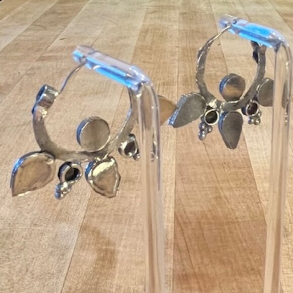 Antique Boho Vintage Turquoise Hoop Earrings - Picture 4 of 6